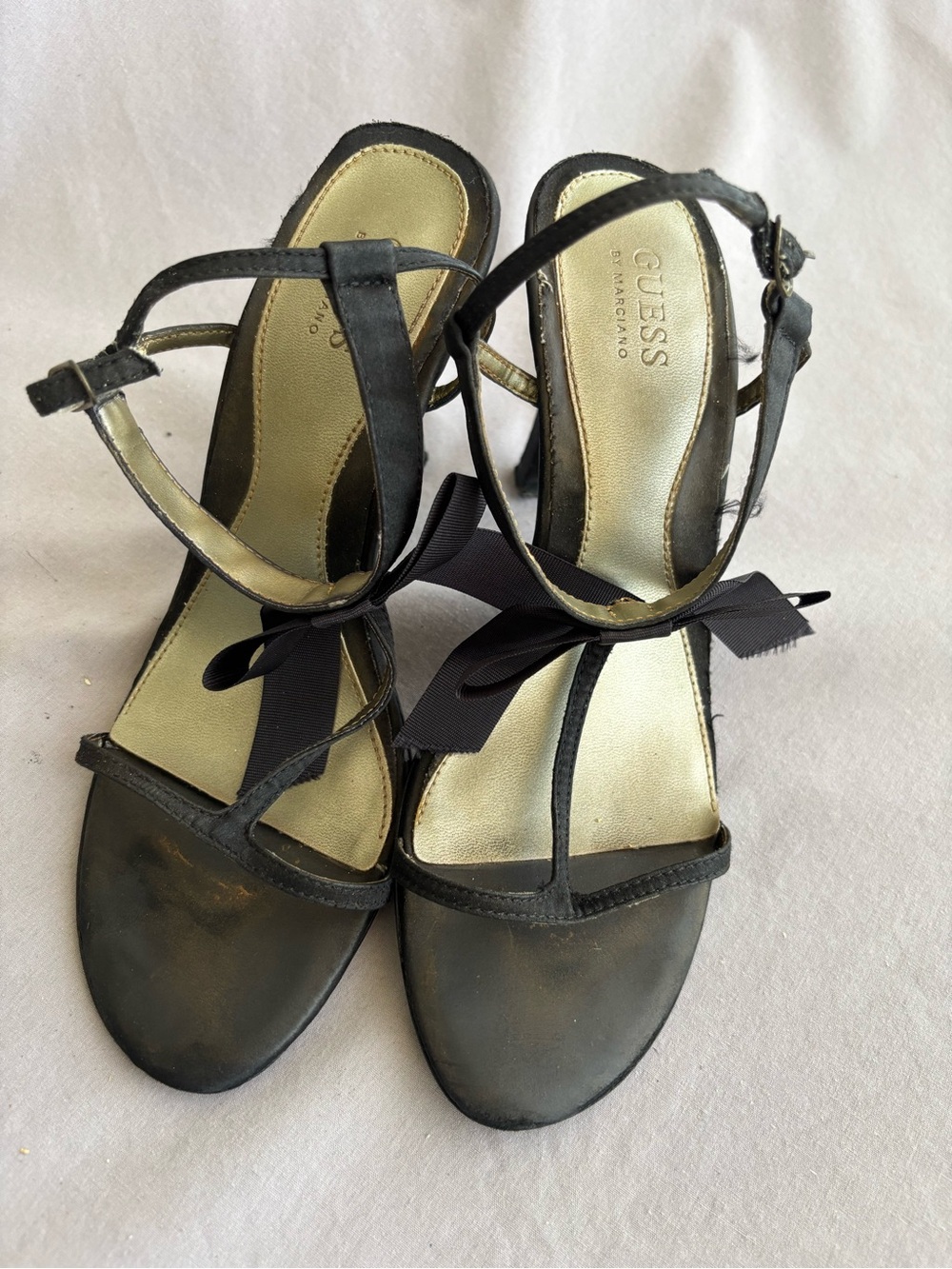Guess by Marciano Black Strappy Heels with Bow Accent Size 6